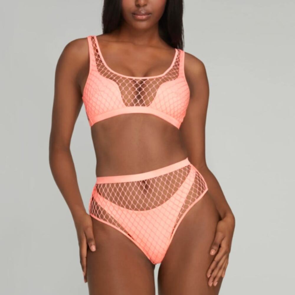 Agent Provocateur Shannon Coral Fishnet Bikini Set Womens 4 Bra & Bottom